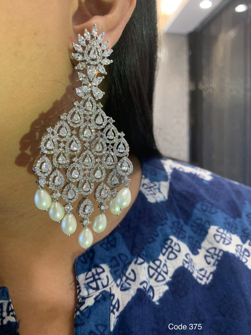 American Diamond Danglers with Pearl drops AJ44