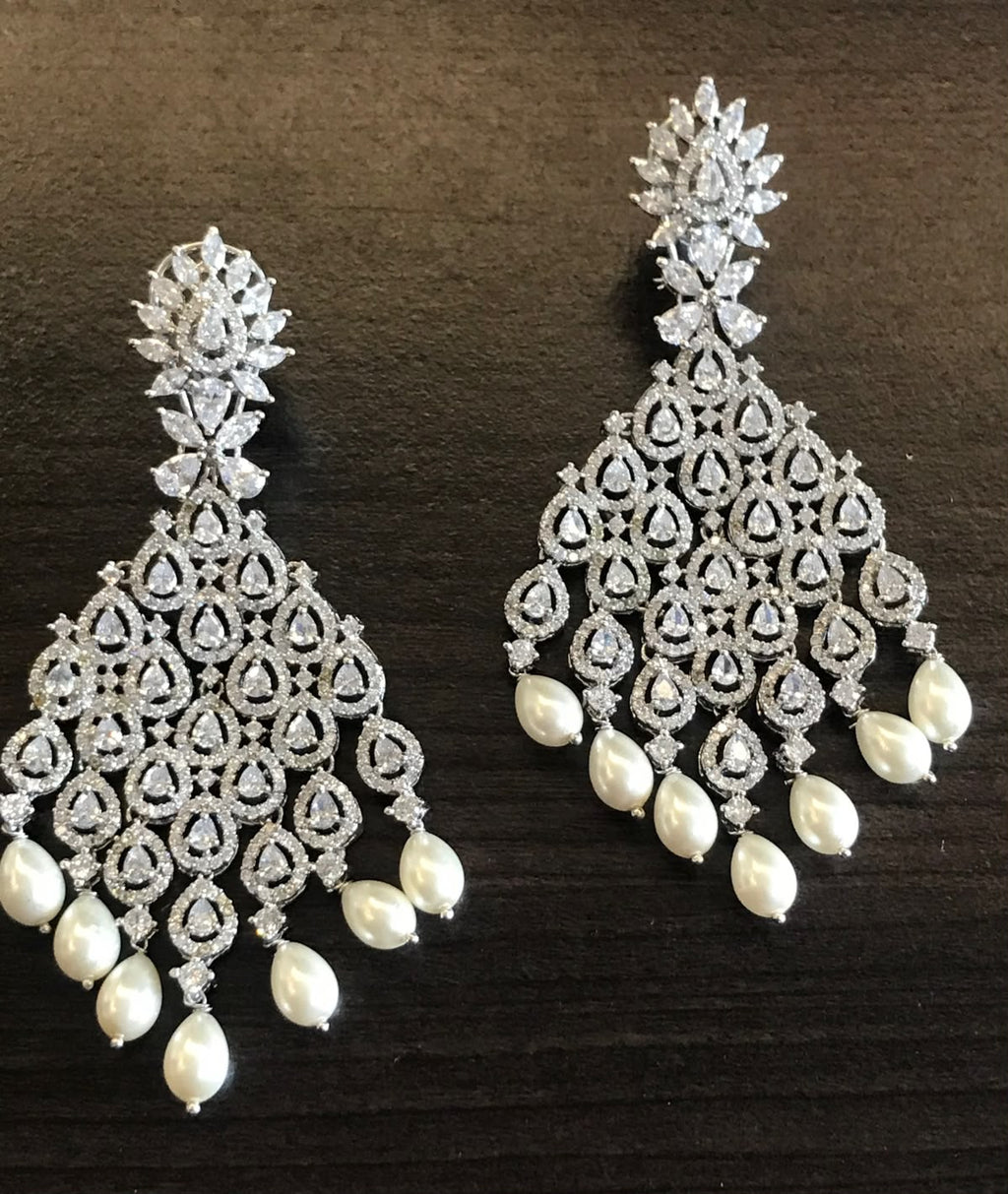 American Diamond Danglers with Pearl drops AJ44