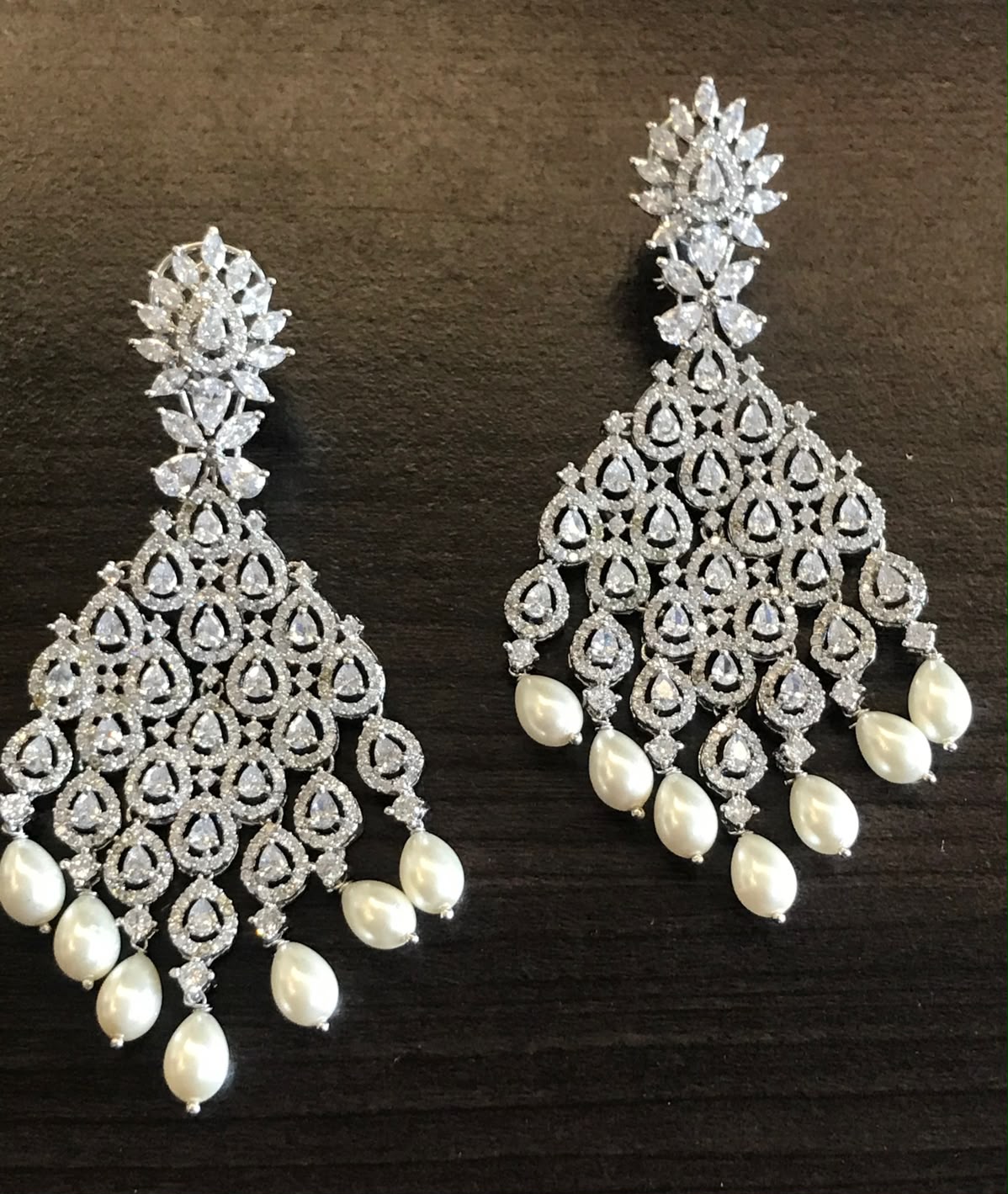 American Diamond Danglers with Pearl drops AJ44