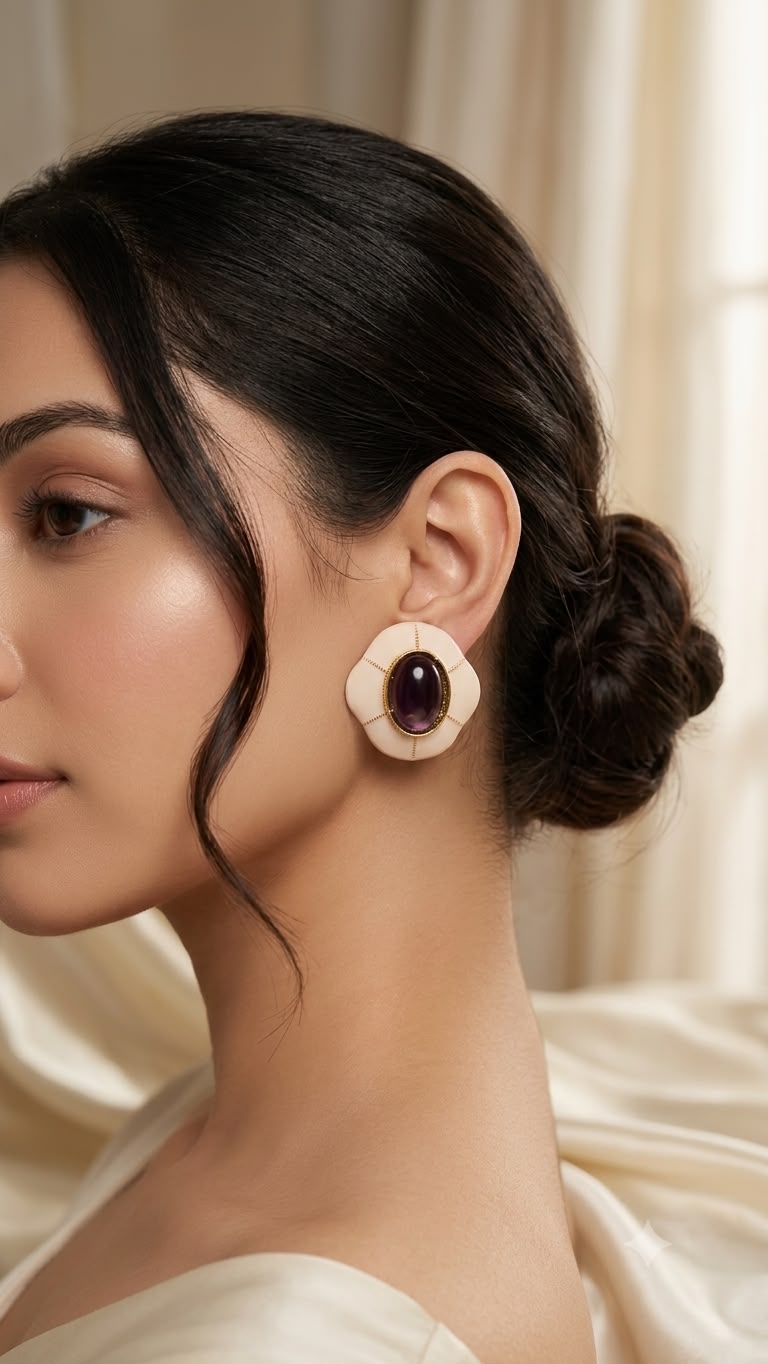 Indo-western studs, Monalisa stone in gold plating AJ52