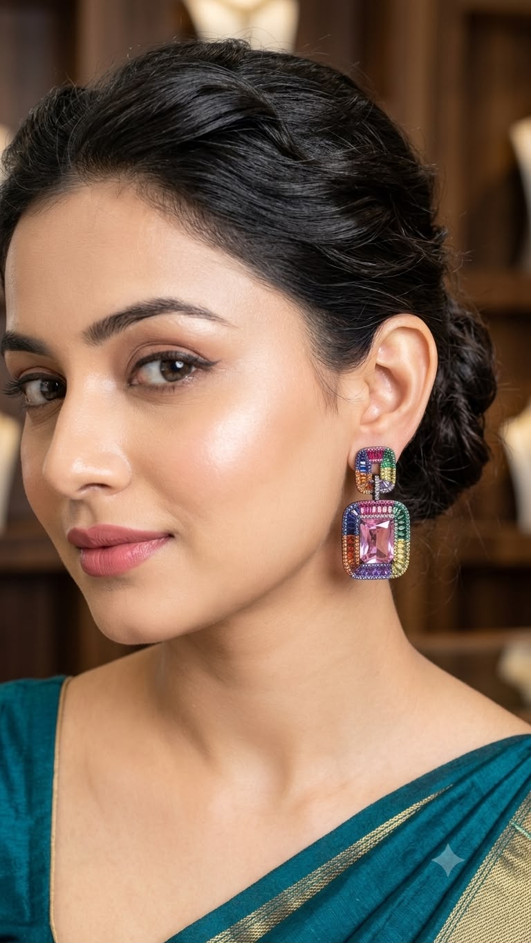 Premium Multicoloured earrings in an invisible setting of American diamonds AJ53
