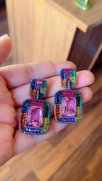 Premium Multicoloured earrings in an invisible setting of American diamonds AJ53