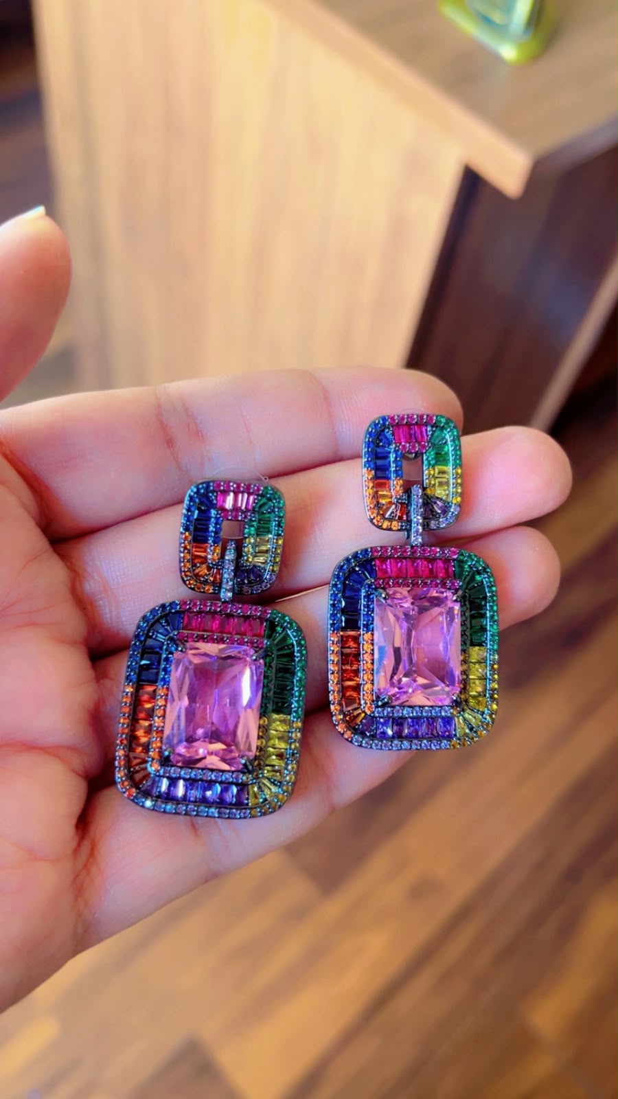 Premium Multicoloured earrings in an invisible setting of American diamonds AJ53