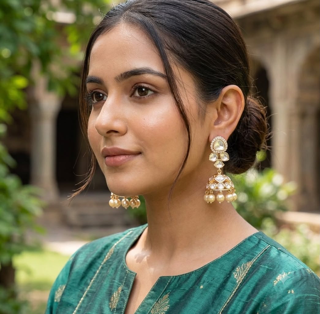Elegant Pachi kundan jhumka AJ04
