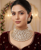 Beautiful Kundan Moissanite Necklace with Studs in Gold Plating AJ09