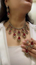 Elegant Red Ruby Necklace in layered diamonds AJ14