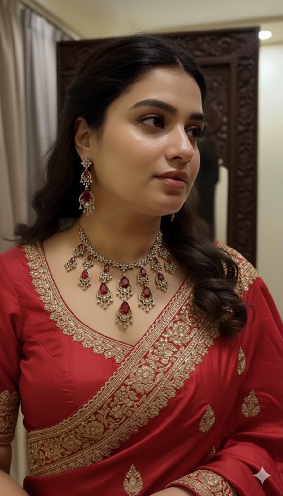 Elegant Red Ruby Necklace in layered diamonds AJ14