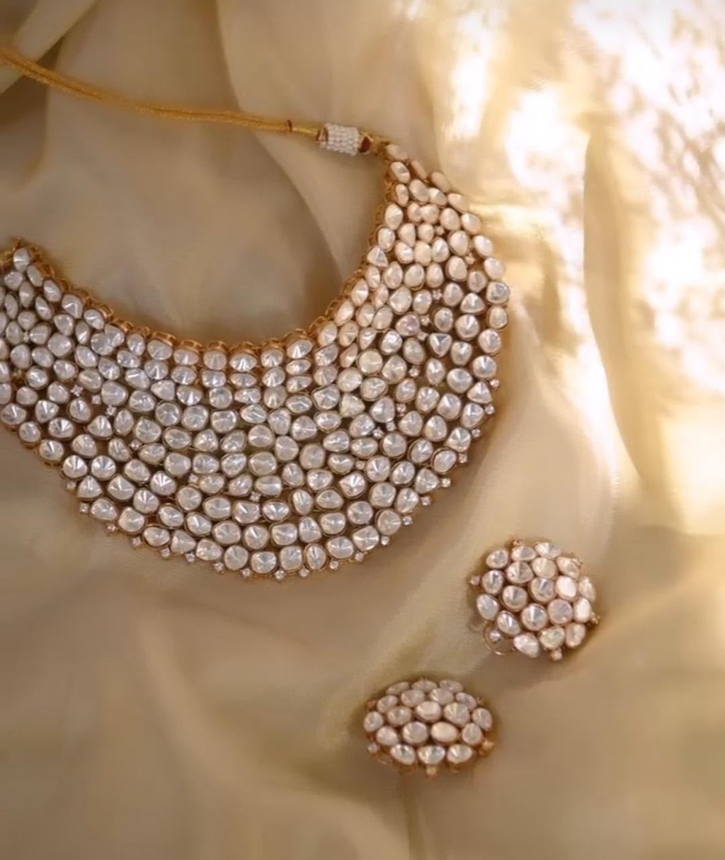 Beautiful Kundan Moissanite Necklace with Studs in Gold Plating AJ09