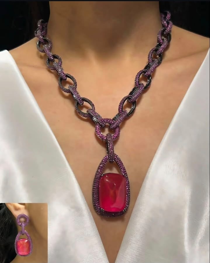 Celebrity Collection American Diamond Necklace with Doublet Diamonds AJ36