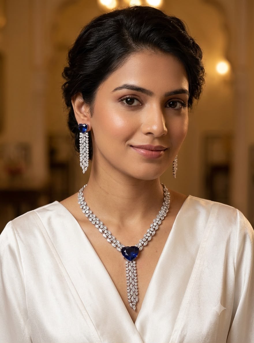 Elegant Seeetheart Necklace in American Diamonds AJ08