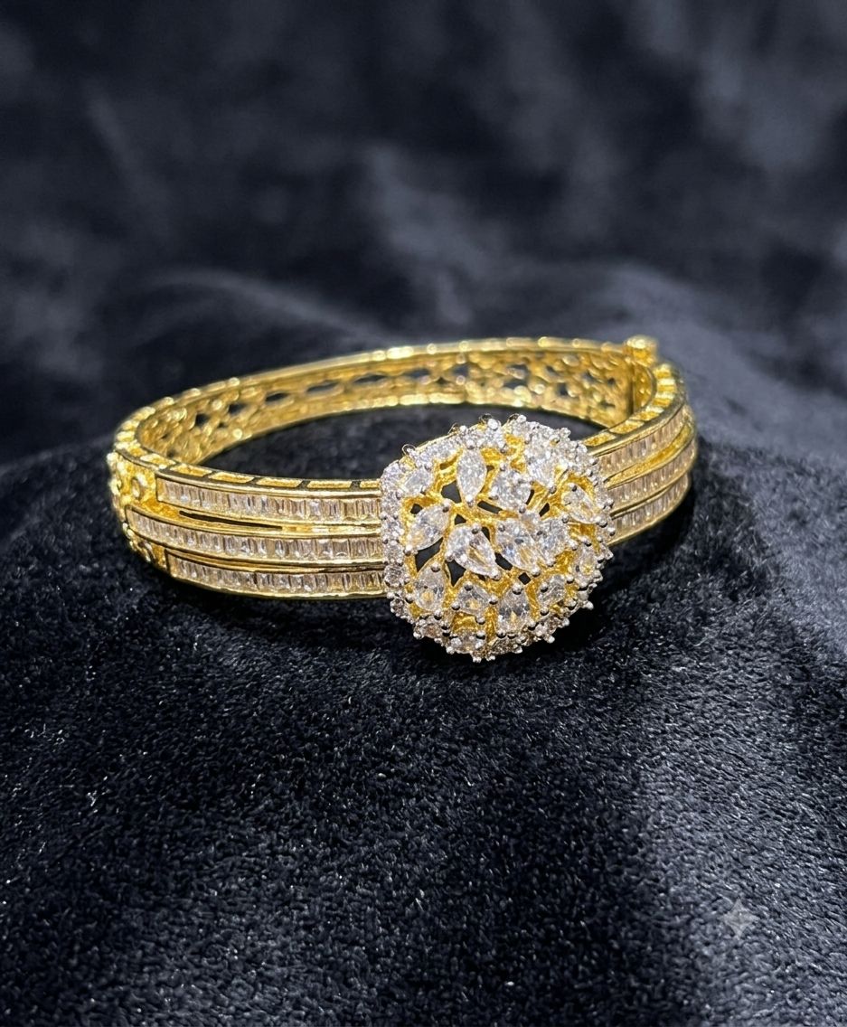 Beautiful Aarohi Bracelets American diamond golden openable bracelet AJ22