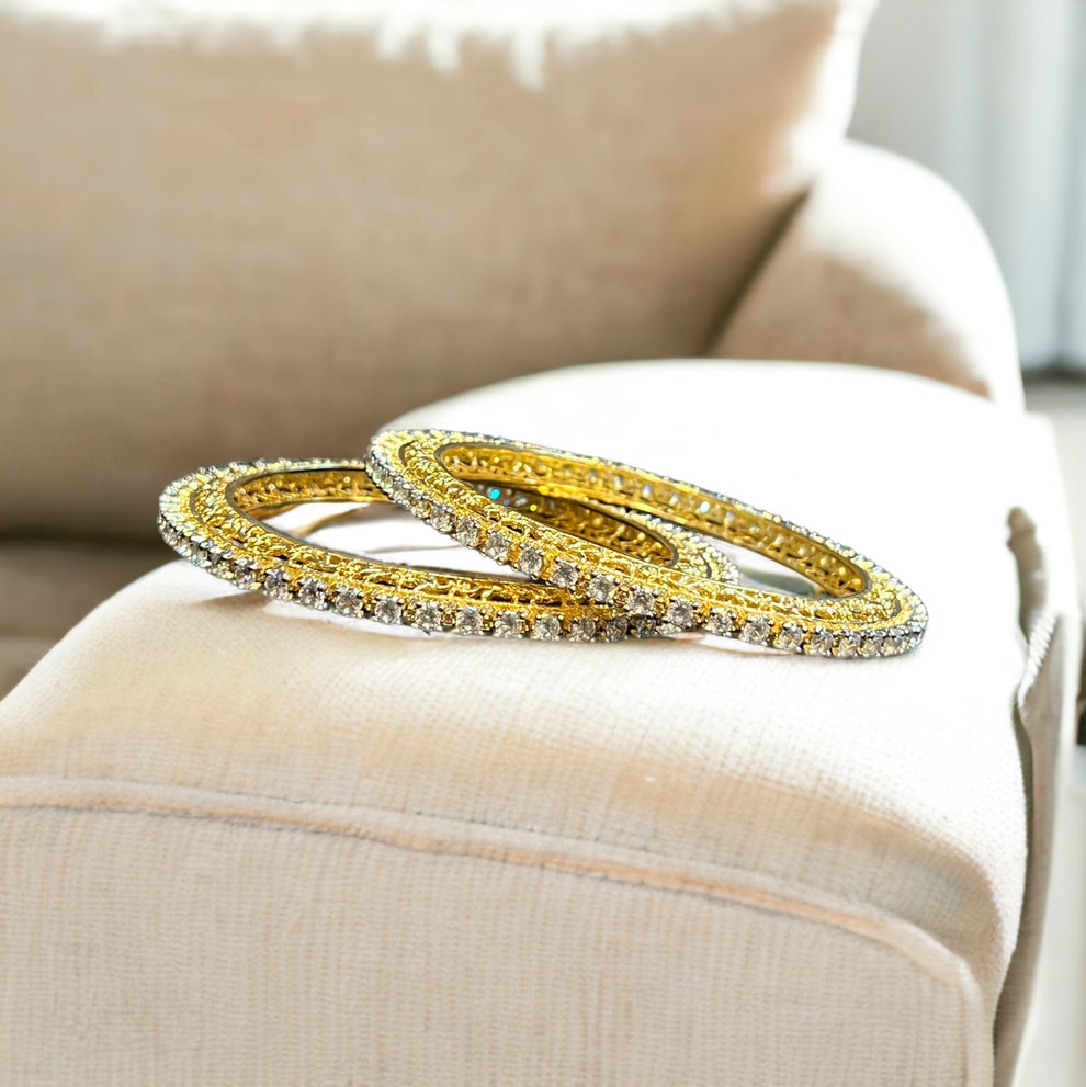 Elegant ANAMIKA Single line Bangles Gold plated bangles in American diamonds AJ23