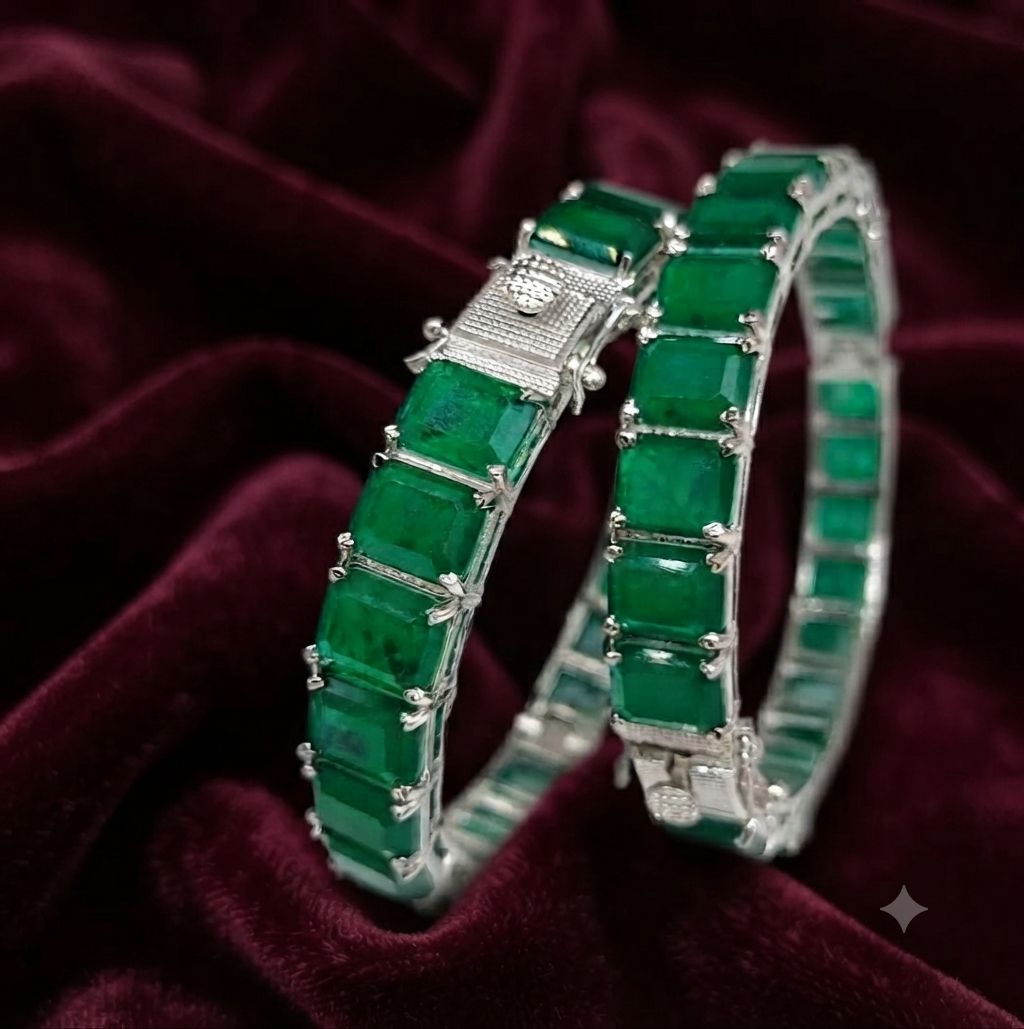 Elegant Divya Doublet Diamonds Bangles for a pair of 2 bangles Silver-plated bangles with premium doublet diamonds AJ24