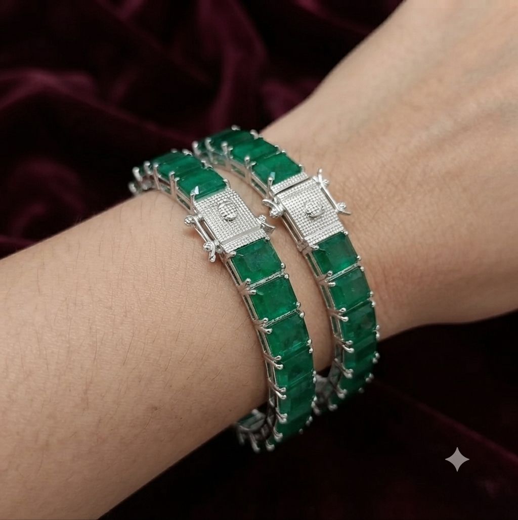 Elegant Divya Doublet Diamonds Bangles for a pair of 2 bangles Silver-plated bangles with premium doublet diamonds AJ24