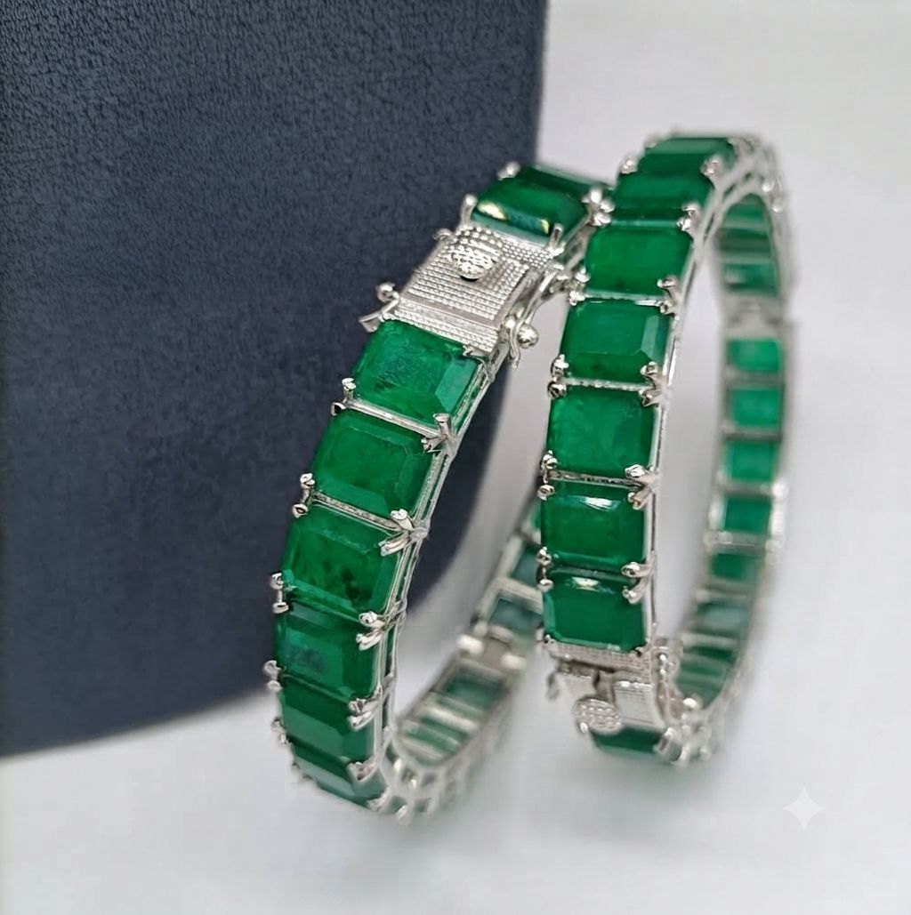 Elegant Divya Doublet Diamonds Bangles for a pair of 2 bangles Silver-plated bangles with premium doublet diamonds AJ24
