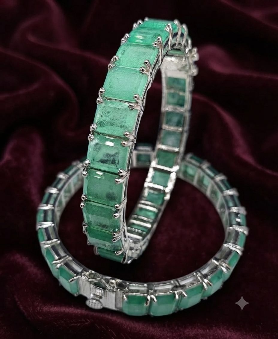 Elegant Divya Doublet Diamonds Bangles for a pair of 2 bangles Silver-plated bangles with premium doublet diamonds AJ24