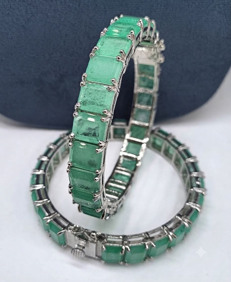 Elegant Divya Doublet Diamonds Bangles for a pair of 2 bangles Silver-plated bangles with premium doublet diamonds AJ24