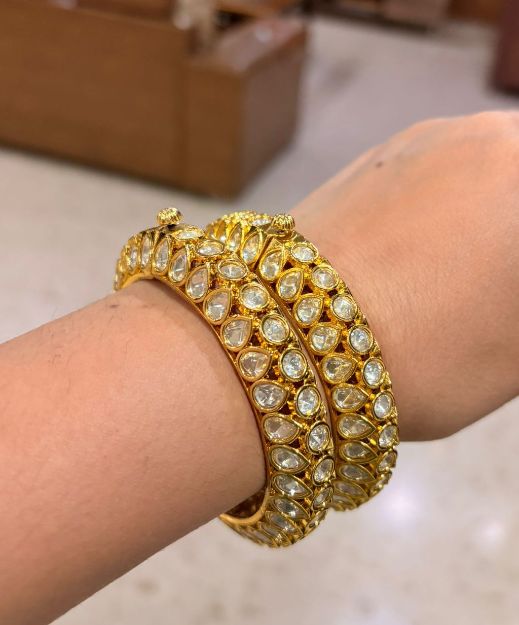 Tisha Moissanite Openable Bangles&nbsp; Gold-plated Kundan Moissanite Premium range of openable bangles AJ26