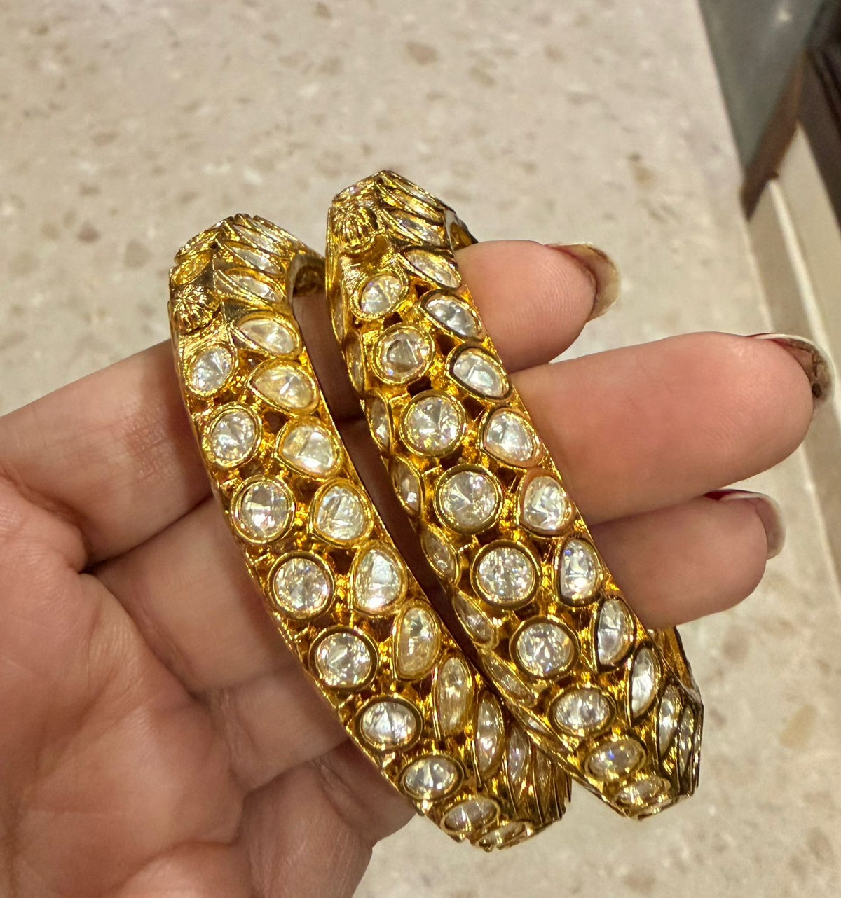 Tisha Moissanite Openable Bangles&nbsp; Gold-plated Kundan Moissanite Premium range of openable bangles AJ26
