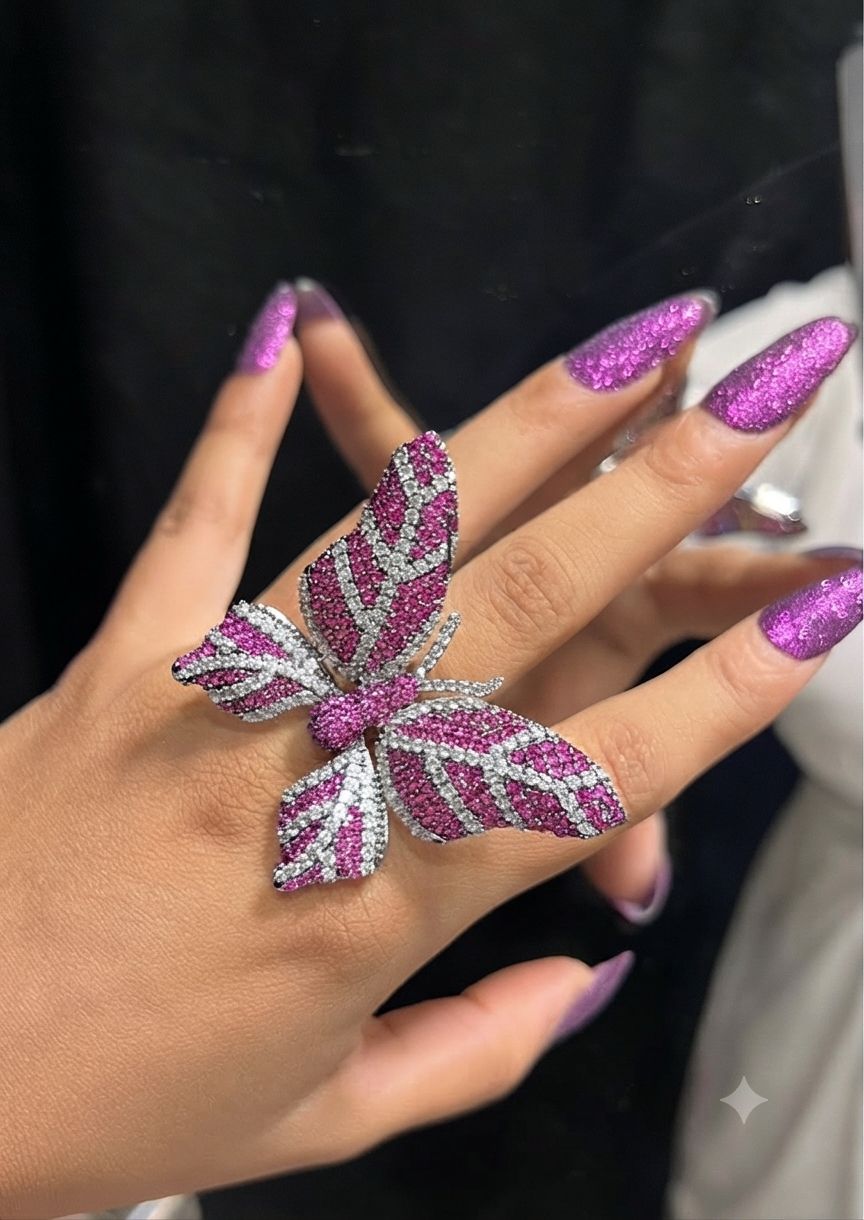 Elegant Butterfly Rings in Neno setting of American Diamonds adjustable Rings AJ30