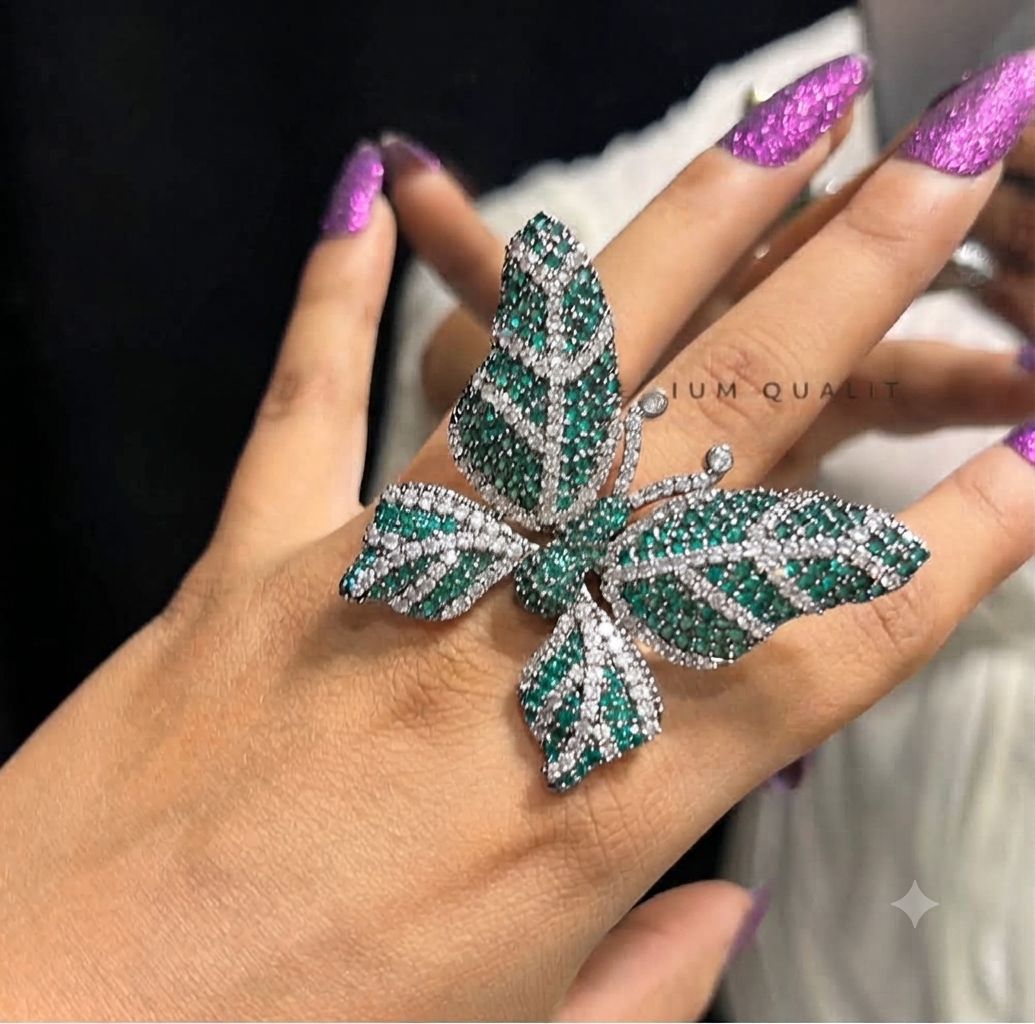 Elegant Butterfly Rings in Neno setting of American Diamonds adjustable Rings AJ30